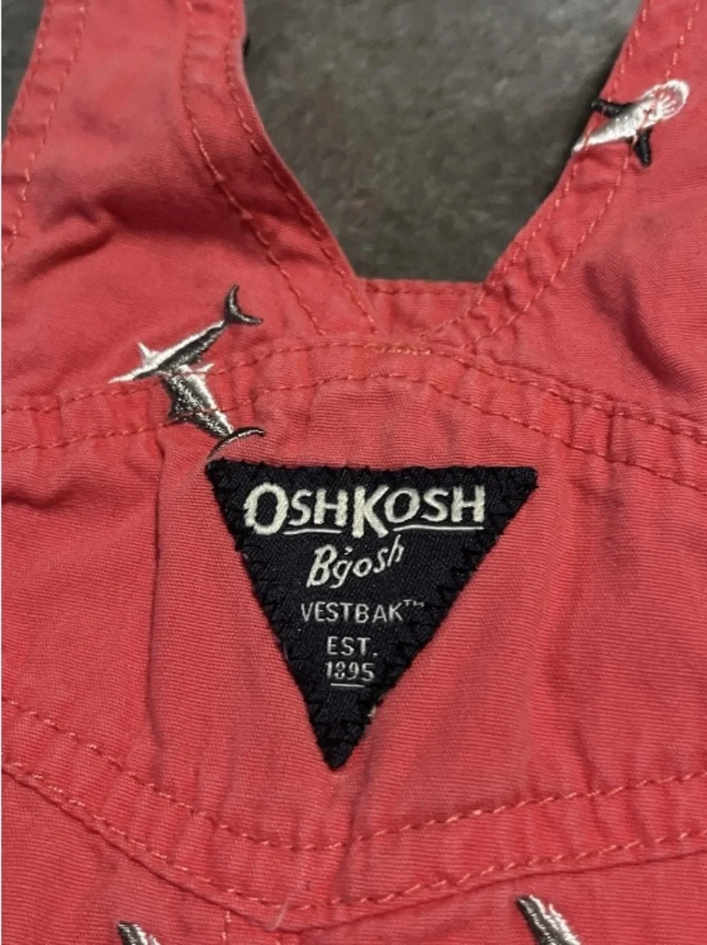 OshKosh B’gosh Vestbak Shorts Overalls Baby Shark Salmon Pink 6 Months